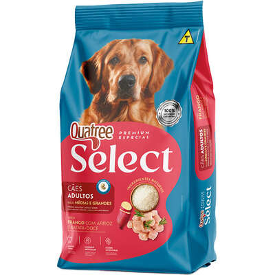 Ração Quatree Select Frango e Arroz Cães Adultos Raças Médias e Grandes 15kg