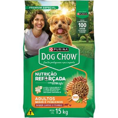 Ração Nestlé Purina Dog Chow Extra Life Cães Adultos Carne, Frango e Arroz Raças Mini e Pequenas 15kg