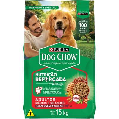 Ração Nestlé Purina Dog Chow Extra Life Carne, Frango e Arroz Cães Adultos Todas as Raças 15kg