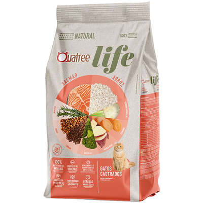 Ração Quatree Life Salmão e Arroz Gatos Castrados 10,1kg
