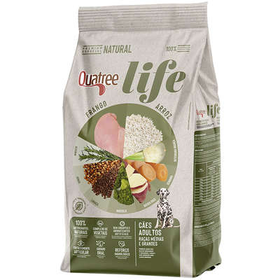 Ração Quatree Life Frango e Arroz Cães Adultos Raças Médias e Grandes 15kg