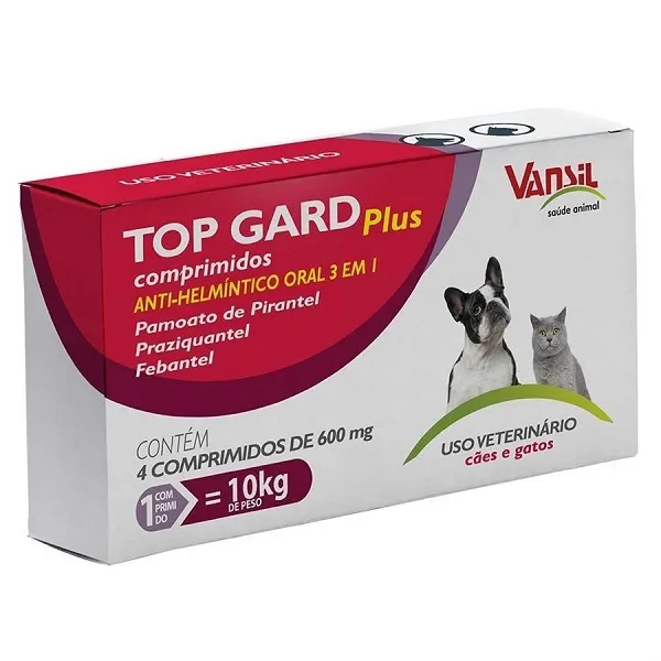 Vermífugo Top Gard Plus 10kg (C/4 Comprimidos)