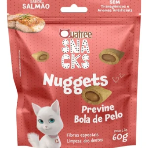 Snack Quatree Nuggets Previne Bolas de Pelos Sabor Salmão para Gatos Adultos